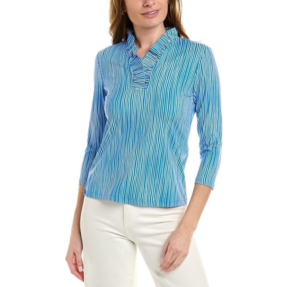 J. McLaughlin Catalina Cloth Durham 3/4 Sleeve Top Blue/White Stripe Size XS